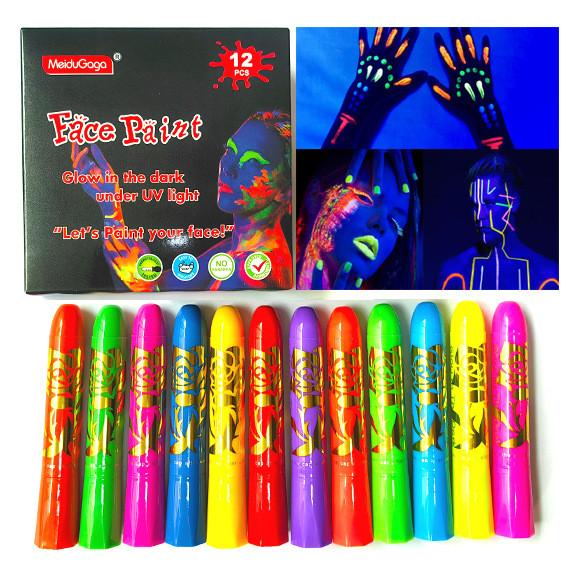 12pcs Noctilucent Human Body Painting Crayon Makeup Pigment For Halloween Costume Parties
