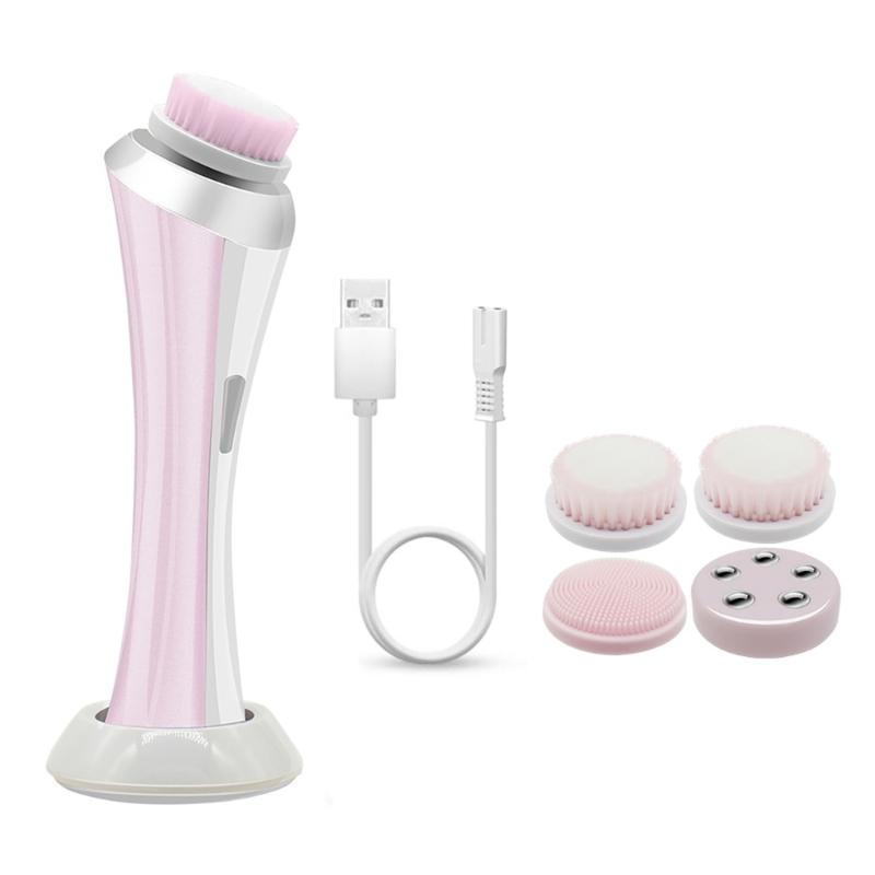 4-в-1 Щетка для лица Электрическая щетка для очищения лица Скрабер для лица для глубокого очищения Мягкое отшелушивание и массаж 1 розовый