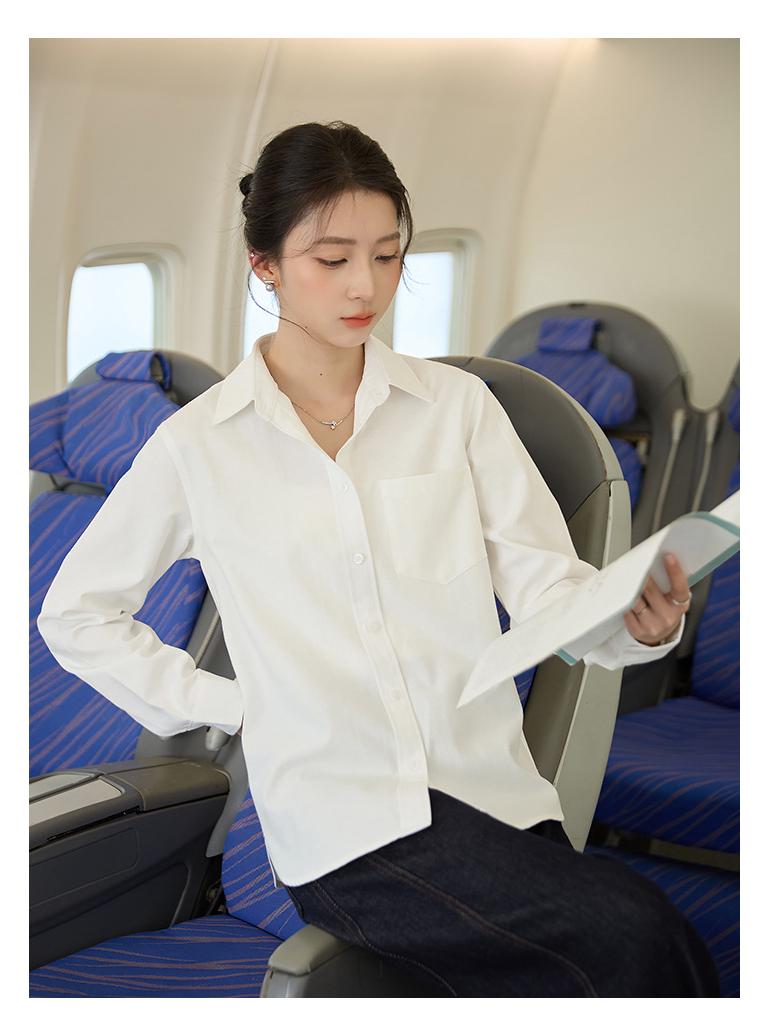 Women s Blue Oxford Long Sleeve Shirt - Casual, Versatile Spring/Autumn Wear M белый