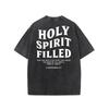European Size Holy Spirit Full of Retro Washed High-Quality Pattern T-Shirts, Men'S T-Shirts, Old Summer Clothing, Shoulder Sleeves, Crew Neck Tops