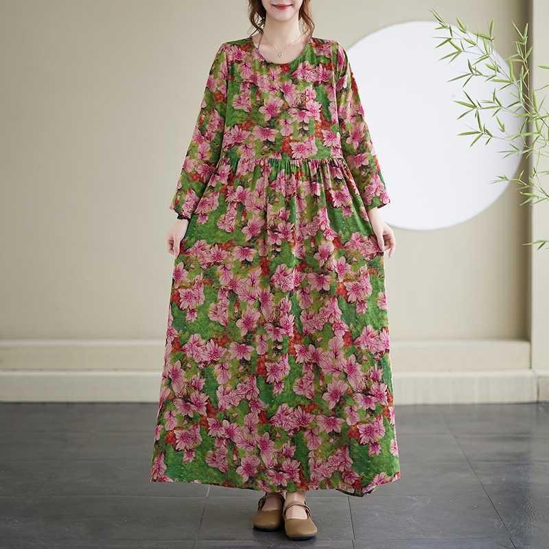 Vacation Style Round Neck Vintage Long Flesh Covering Dresses