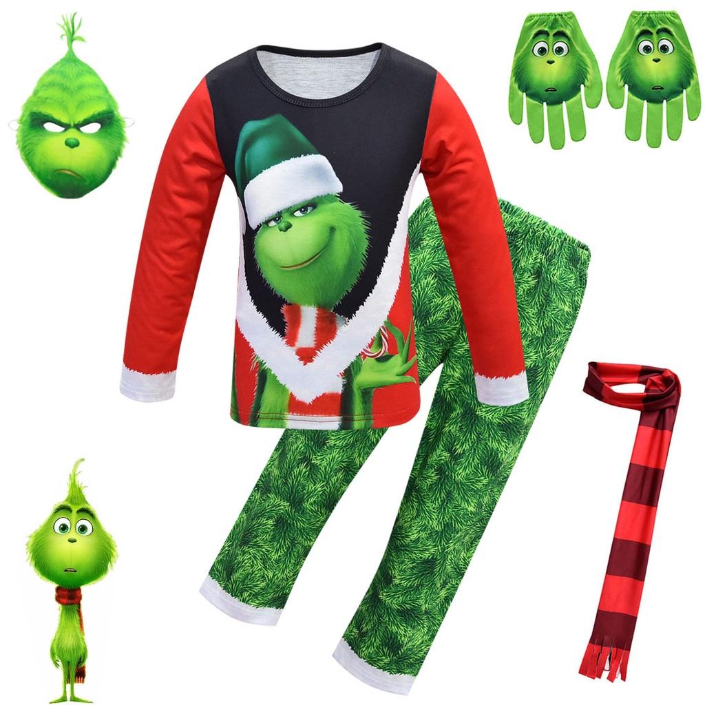 Festive Christmas Green Monster The Grinch Cosplay Pajamas Costume For Kids