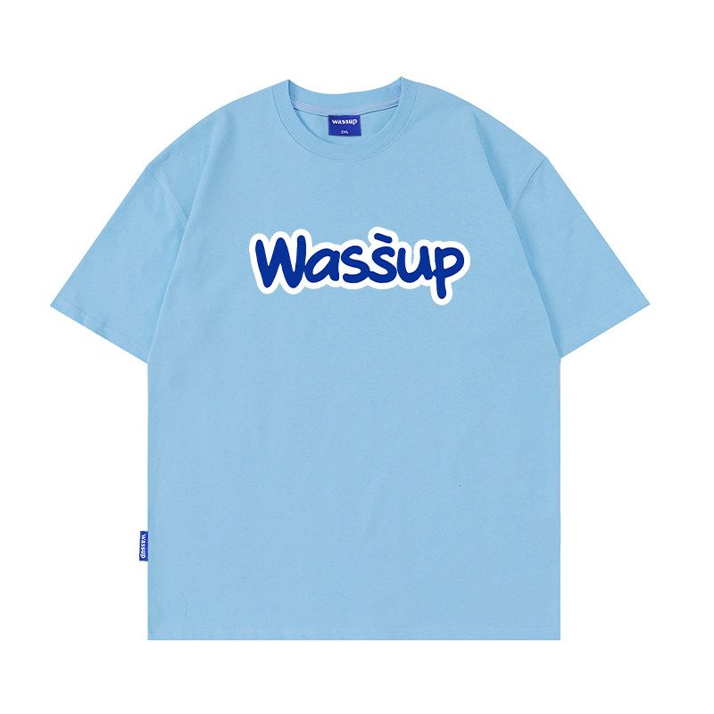 Wassup American-Style Letter Print T-Shirt Short-Sleeved Unisex Summer New Trendy Brand Heavyweight Pure Cotton T-Shirt