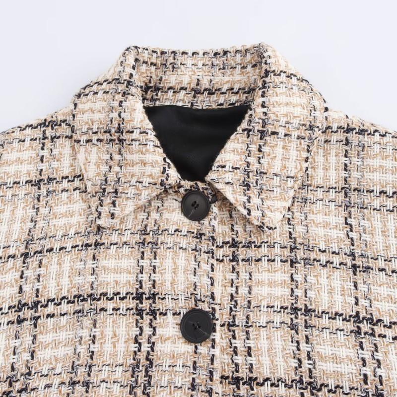Womens Plaid Short Cropped Blouse Loose Fit Casual Chic Top With Polo Collar Long Sleeve 2026