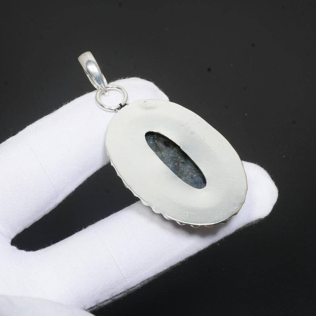Blue Fire Labradorite Gemstone Handmade 925 Sterling Silver Pendant For Gifts Pendant For Her