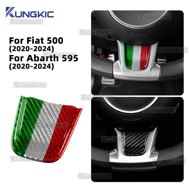 For Fiat 500 500C Abarth 595 595C 695 695C 2016- 2024 Real Dry Carbon Fiber Car Steering Wheel Center Sticker