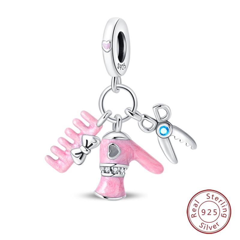 Sweet Romantic Princess Charms S925 Silver Pink Dress Lipstick High Heels Perfume Beads 3mm DIY Fine Jewelry Accessories