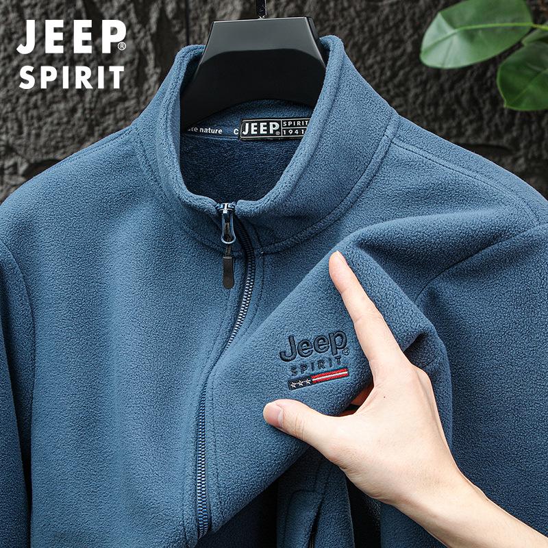 Jeep 2025 Men s Plus Velvet Fleece Zipper Hoodie Cardigan, Casual Autumn/Winter Long Sleeve Jacket 2XL