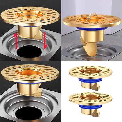 2Pcs Round Shower Floor Drain AntiOdor Copper Floor Strainer Hair Catcher for Bathroom Kitchen Balcony Garage
