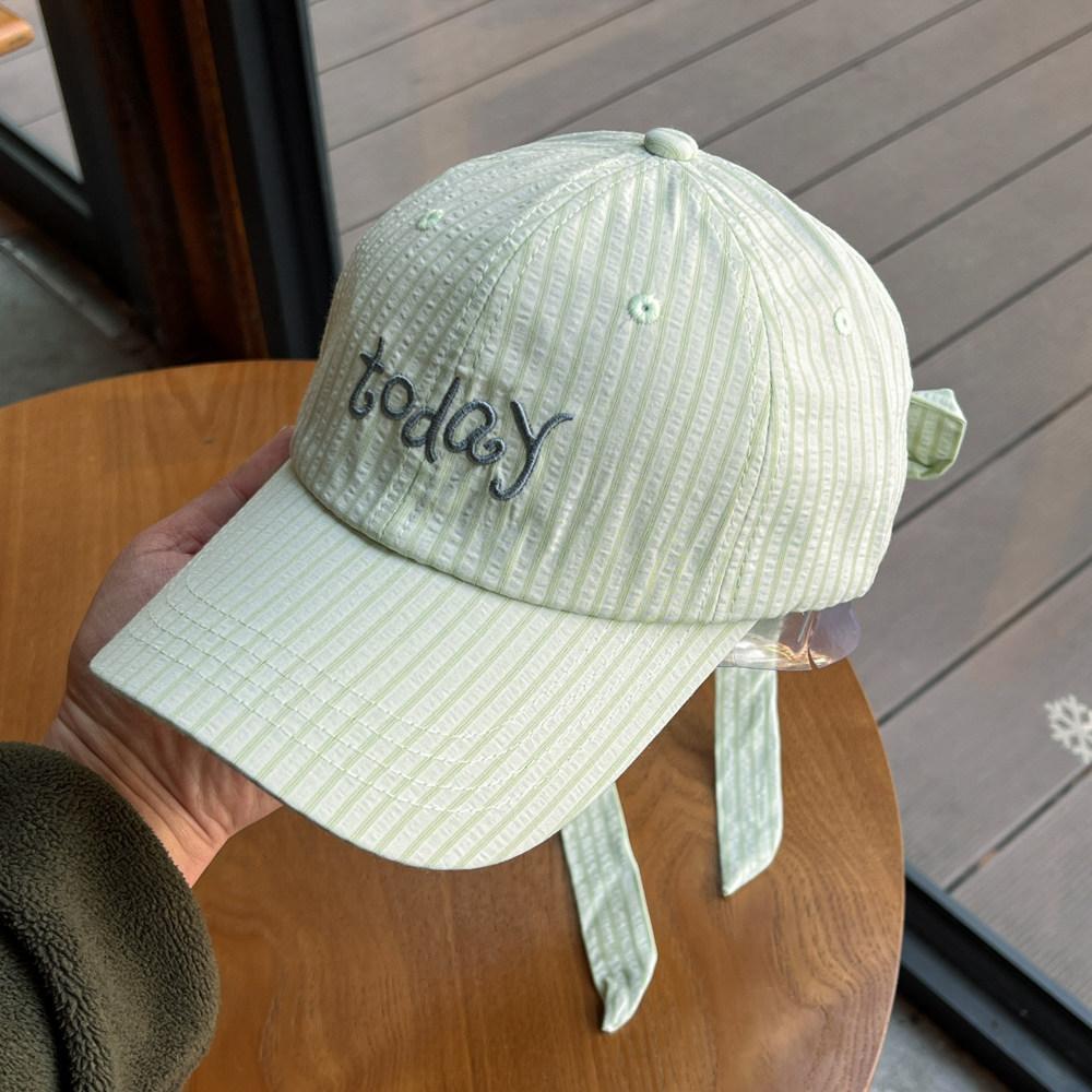 2026New spring-summer striped bow-tie ribbon fresh and stylish duckbill hat, sun-shading sweet and cool baseball cap that makes the face look smaller Adjustable зелёный