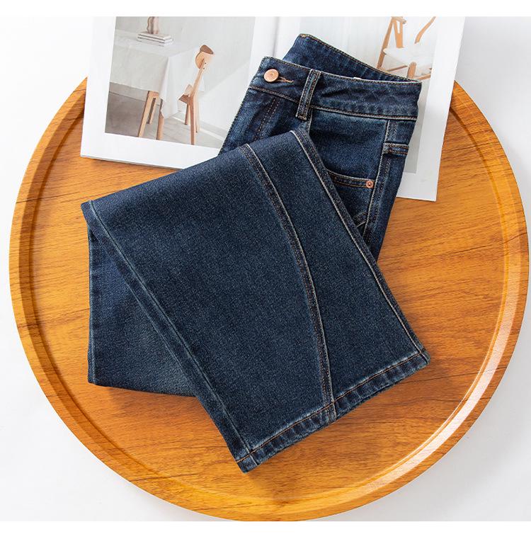 Women's Retro Blue Wide-Leg High-Waist Fleece-Lined Jeans: Autumn/Winter 2025 Collection