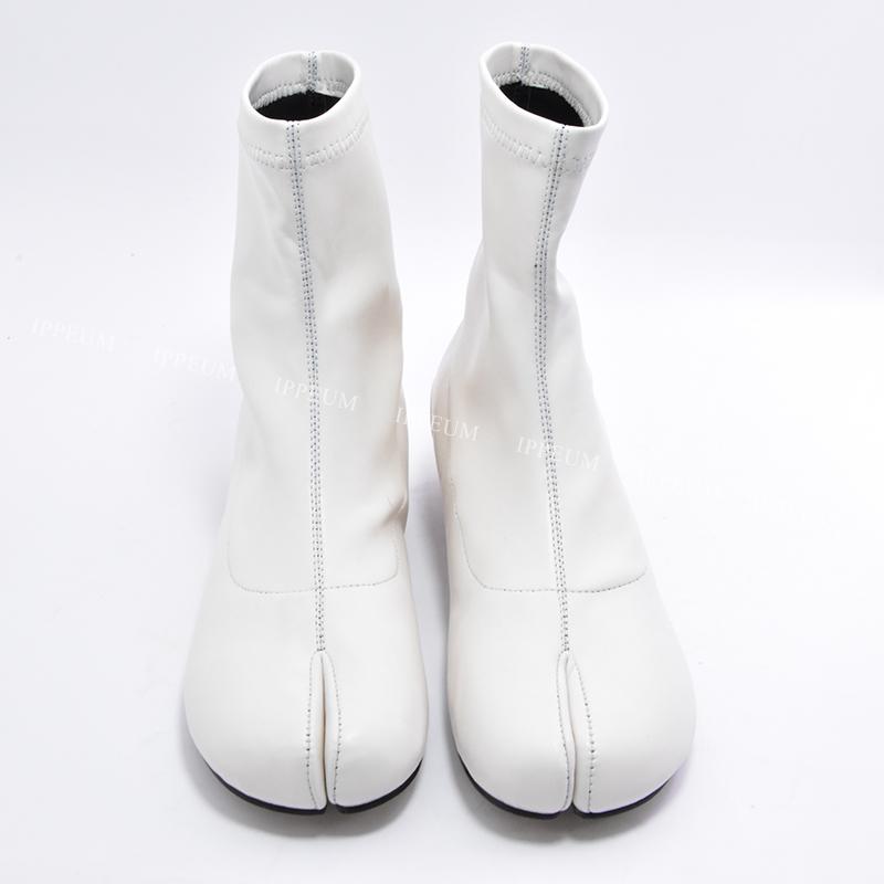 IPPEUM Tabi Boots For Women Black Pu Leather Plus Size 44 Ankle Boots Split Toe Tabis Botas