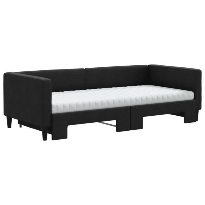 VidaXL Daybed with Trundle and Mattress Black 90x200 Cm Fabric 3196598