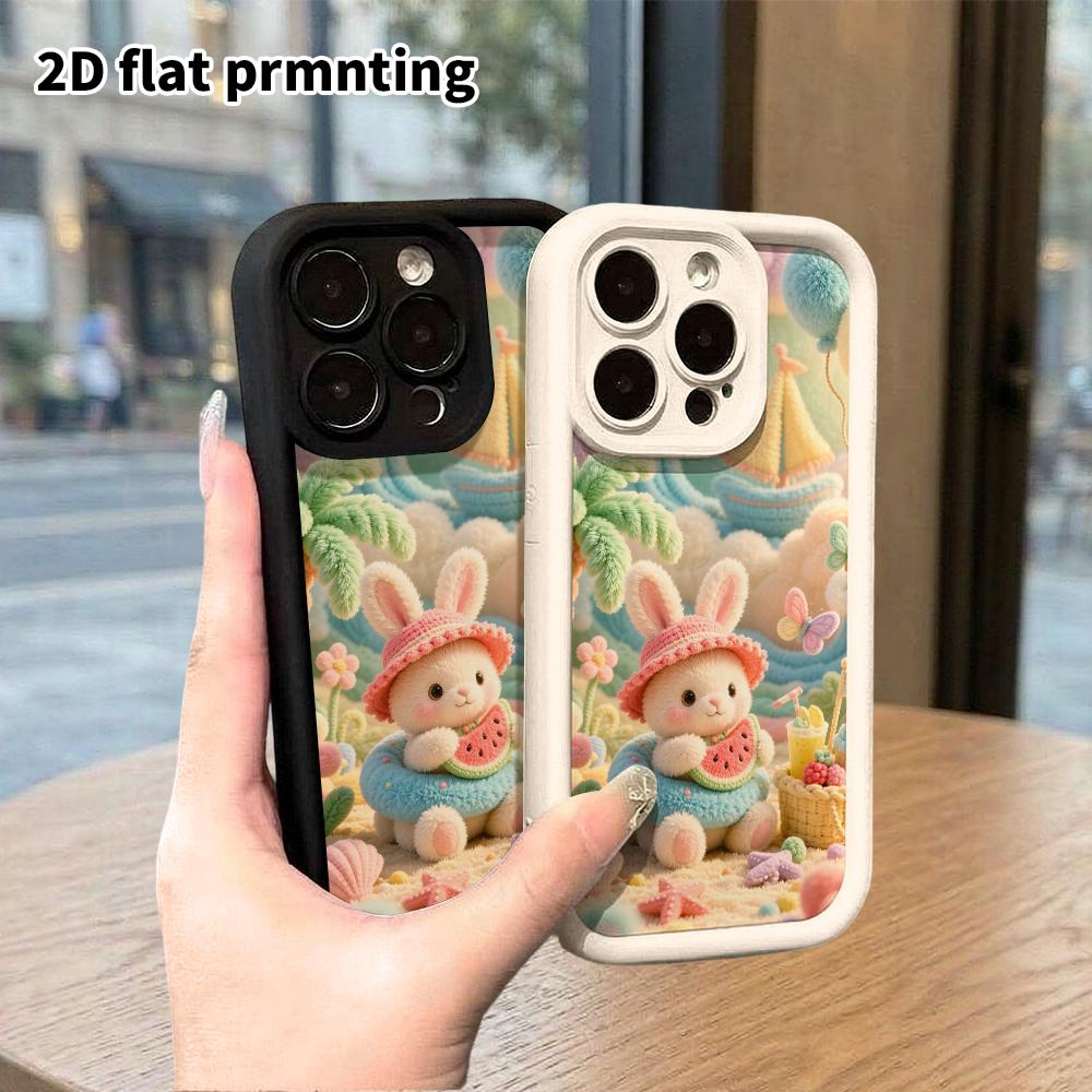 Phone Case: 2D Flat, Suitable for iPhone 18 17 16 15 14 13 12Pro Protective Case, Seaside Vacation Little Bunny, Perfect Christmas and Halloween Holid