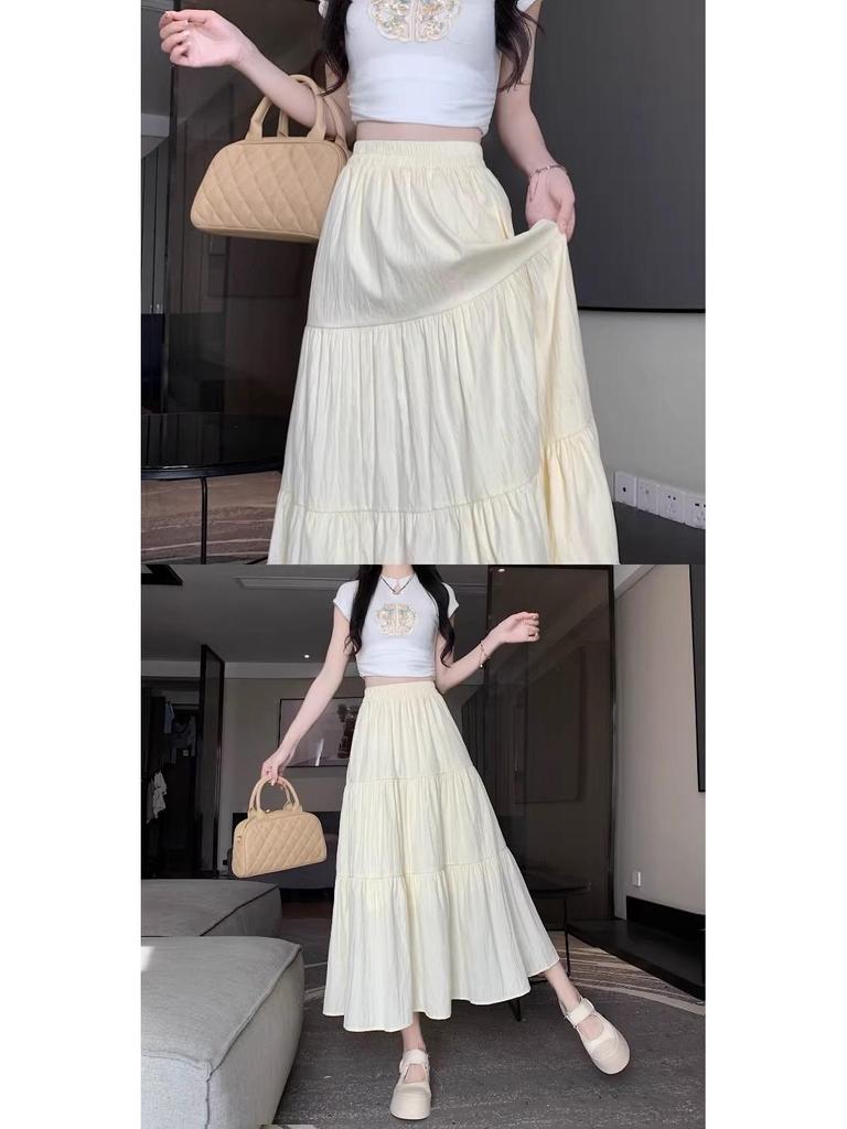 2024 Iridescent White A-line High-Waisted Gauze Midi Skirt - Fairy Summer