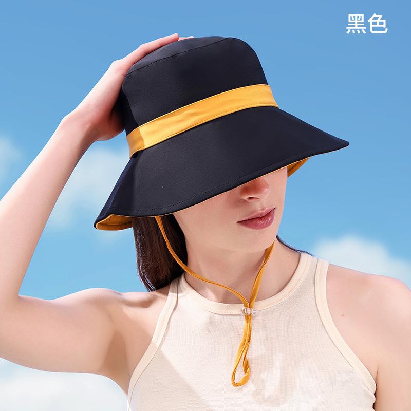 

High quality sunscreen bucket hat for women UPF50 + original yarn ice-feeling sun hat, large brim showing small face, double-sided basin hat M（56-58cm）