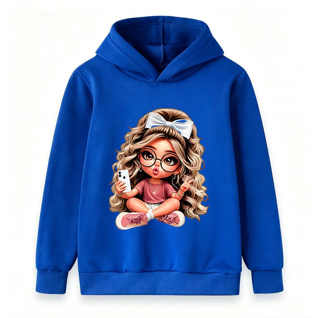 Kids Boys Girls Hooded Sweatshirt Cute Cartoon Girl Print Long Sleeve Pullover Hoodie Casual Warm Top For School Street Daily Wear For 3-12 Years Old