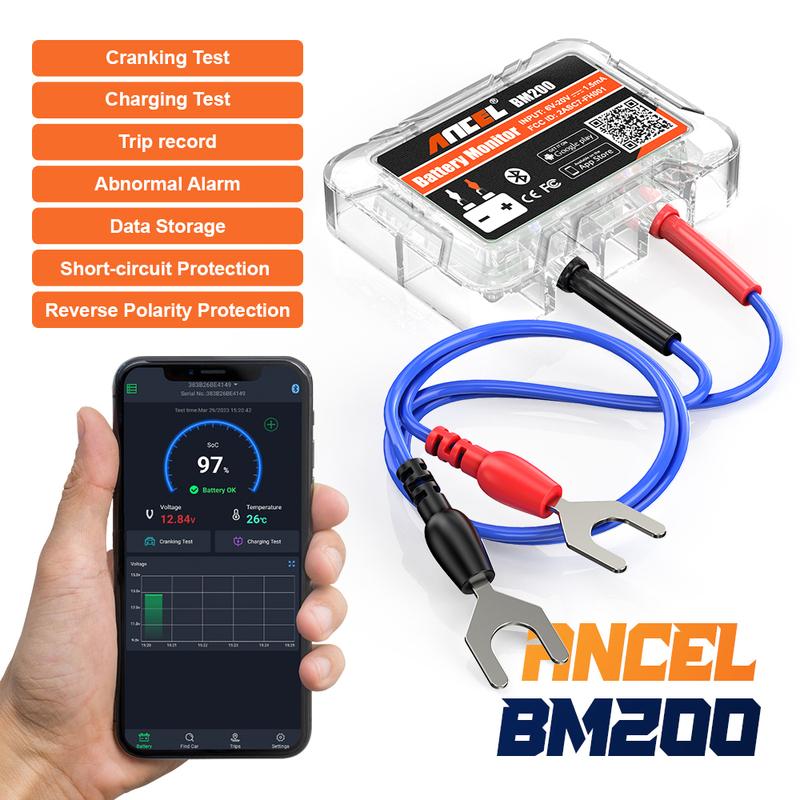 12V Battery Health Monitoring 12V Car Battery Monitor ANCEL BM200 Wireless Bluetooth 4.2 For Android IOS APP Battery Tester Tool