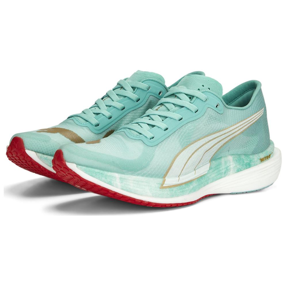Puma Deviate Nitro Elite 2 Comfortable Durable Breathable Low Top Running Shoes Women Sneaker Coral-Green 378722-01