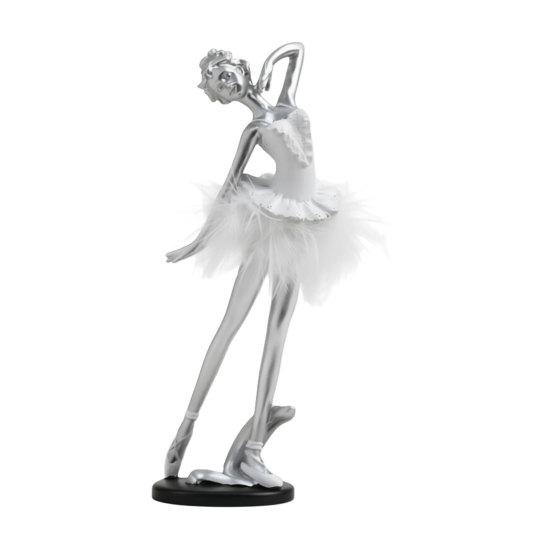 Resin Ballet Girl Figurine,  Modern Ballerina Dancer Statue with Feather Skirt, Gold Silver Metal Line Art Ornament, Cute Desktop Accessories for