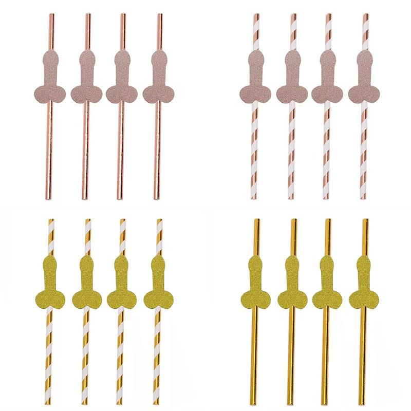 No Brand Paper Drinking Straws With Gold Stripes For Party Bar Decor