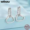 WOSTU 925 Silver INS Geometric Heart Rectangle Hoop Earrings Women Euro US Metal Style Drop U Huggies Hoops Link Drop Earring
