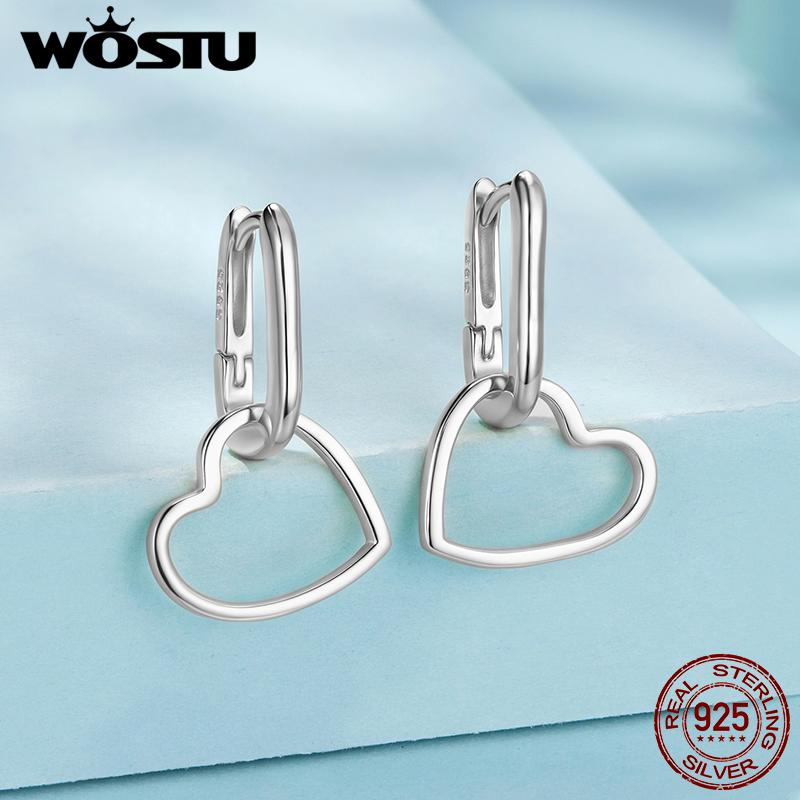 WOSTU 925 Silver INS Geometric Heart Rectangle Hoop Earrings Women Euro US Metal Style Drop U Huggies Hoops Link Drop Earring