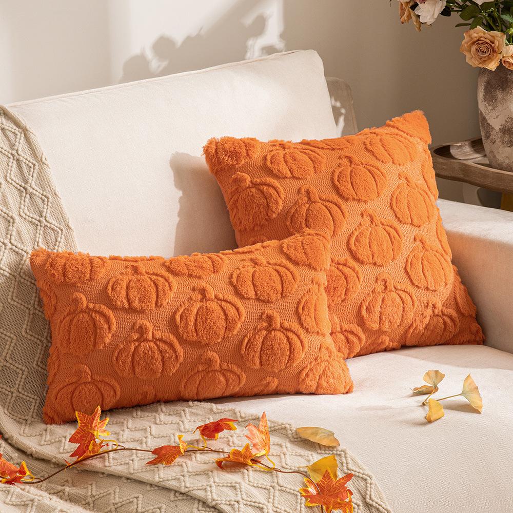 New Pumpkin Plush Pubice Pillow Embroidered Pillow Case Autumn Halloween Living Room Sofa Decorative Pillow Cushion