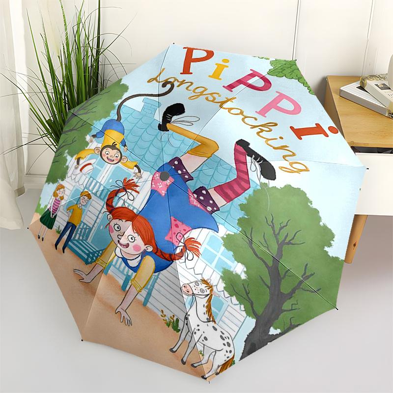

Pippi Longstocking Themed Travel Umbrella-8 Ribs Automatic Opening and Closing, Portable Folding Design, Compact and Stylish Umbrella Suitab