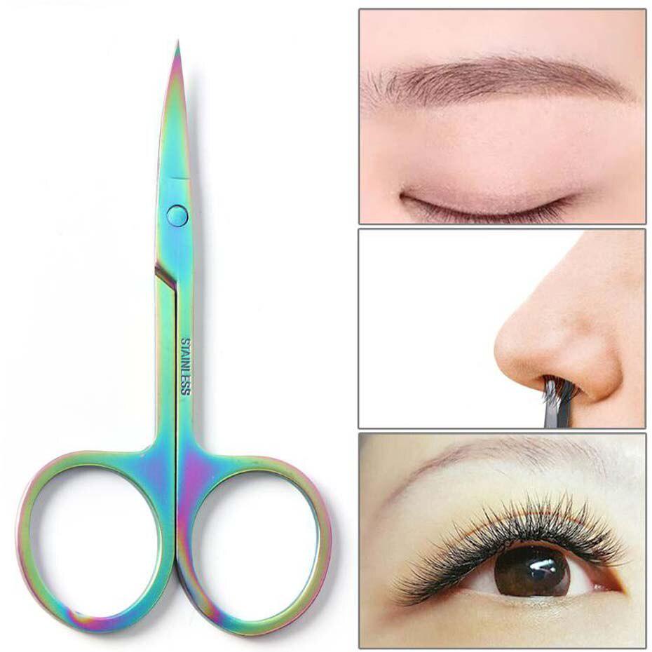 5pcs Stainless Steel Chameleon Eyebrow Tweezers Rainbow Extension Trimmer Clip Hair Scissor Manicure