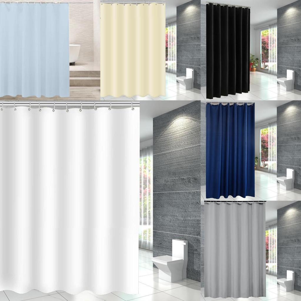 Waterproof Solid Color Polyester Shower Curtain Hooks Set For Decor Bathroom