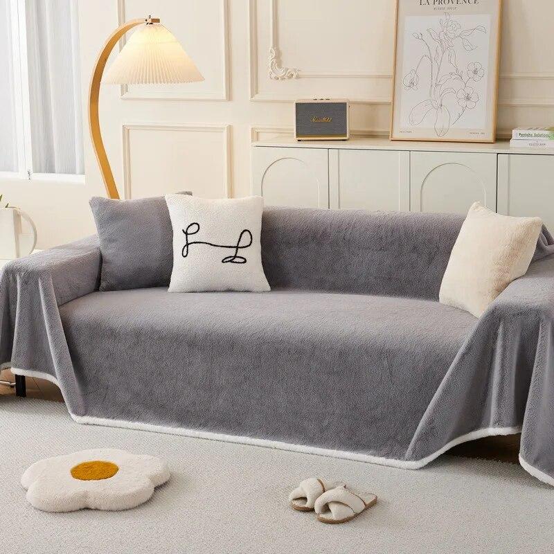 

New Rabbit Plush Sofa Cover Warm Winter Non-slip Thickening Couch Towel Universal Living Room Sofa Blanket 180x130cm1pcs
