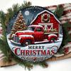 Vintage Red Truck Metal Christmas Wall Sign 8 Inch Round Waterproof Holiday Home Decor Hanging Plaque