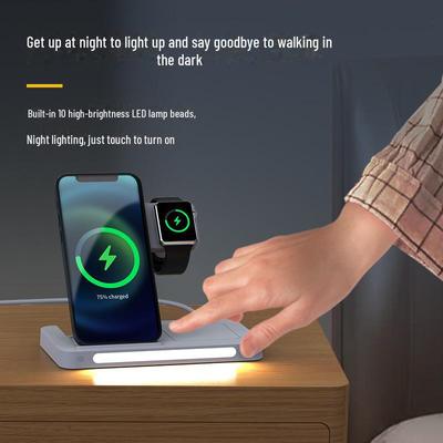 Pārnēsājams 3-in-1 15W bezvadu salokāms lādētājs ar nakts gaismu