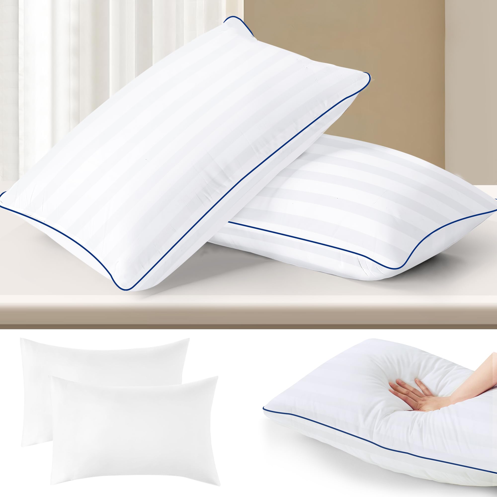 

Bolinker Красивый полосатый узор Набор из 2 2 Белые подушки, 100% хлопок, Подходит для отелей, Дышащий, Высокая упругость, Стираемый, Двусторонний, Мягкий, белый