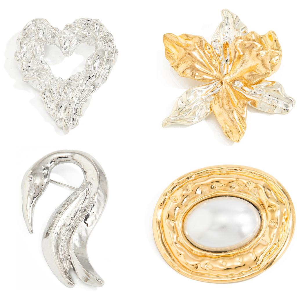 Salircon 4 Styles Trendy Exquisite Hollow Love Heart Suit Brooch Women Elegant Irregular Metal Flower Swan Pin Jewelry Accessory