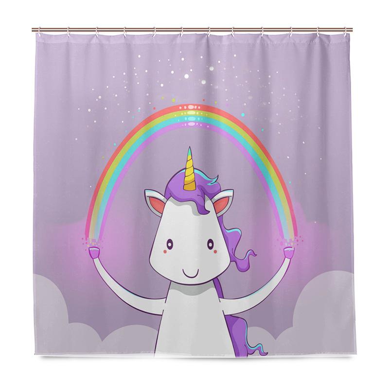 Cute Unicorn Printed Shower Curtain Waterproof Polyester Fabric Bath Curtain For Bathroom Curtains Decoration 180Cm With 12 Hook