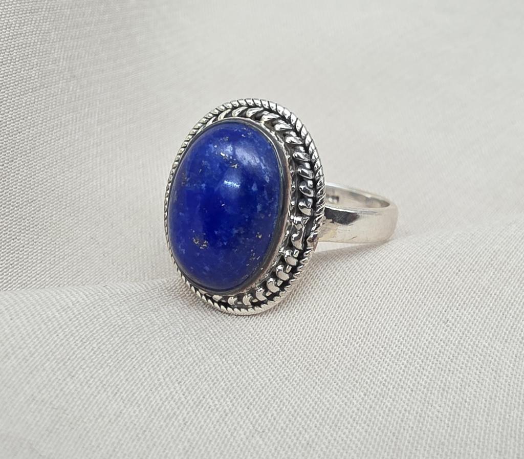 Handmade Lapis Lazuli Ring: 925 Sterling Silver Ring Vintage Boho Gemstone Jewelry