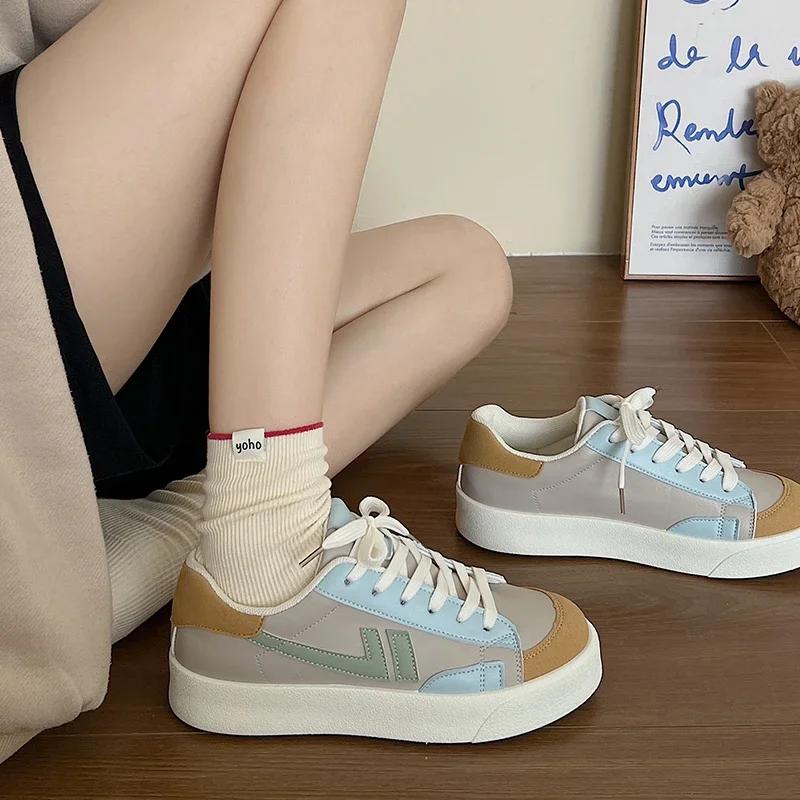 Fashion 2024 Women's Vulcanized Shoes Lace Up Thick Sole Running Sneakers Sports Thick Sole Shoes Women's Casual Shoes Zapatos De Mujer