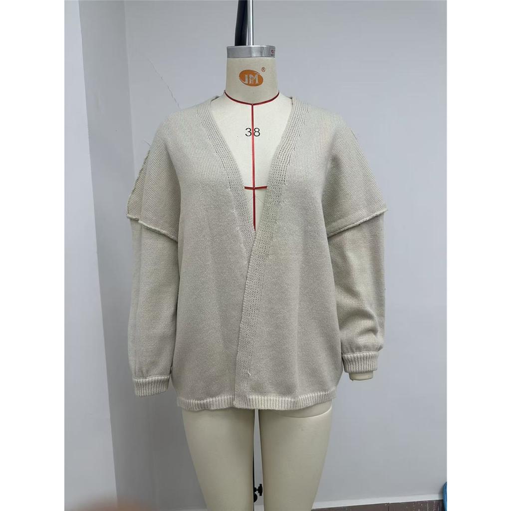 Women's Sweater Solid Color Long-sleeved Casual Loose Cardigan Sweater Jacket