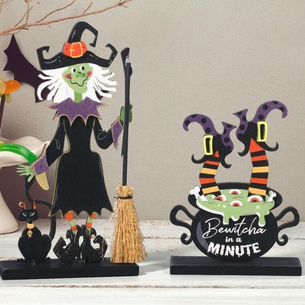 Wooden Halloween Wooden Decor Handicraft Witch Pumpkin Ghost Bat Ornaments Long-lasting Happy Halloween Table Decoration