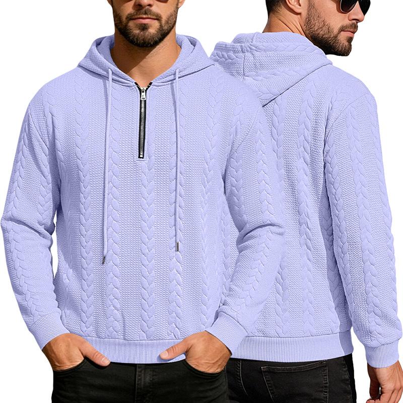 Men's Knit Half Zipper Hoodie Casual Long Sleeve Drawstring Pullover Sweater Solid Color Knitted Hooded Tops for Men Daily Streetwear Sweatshirt