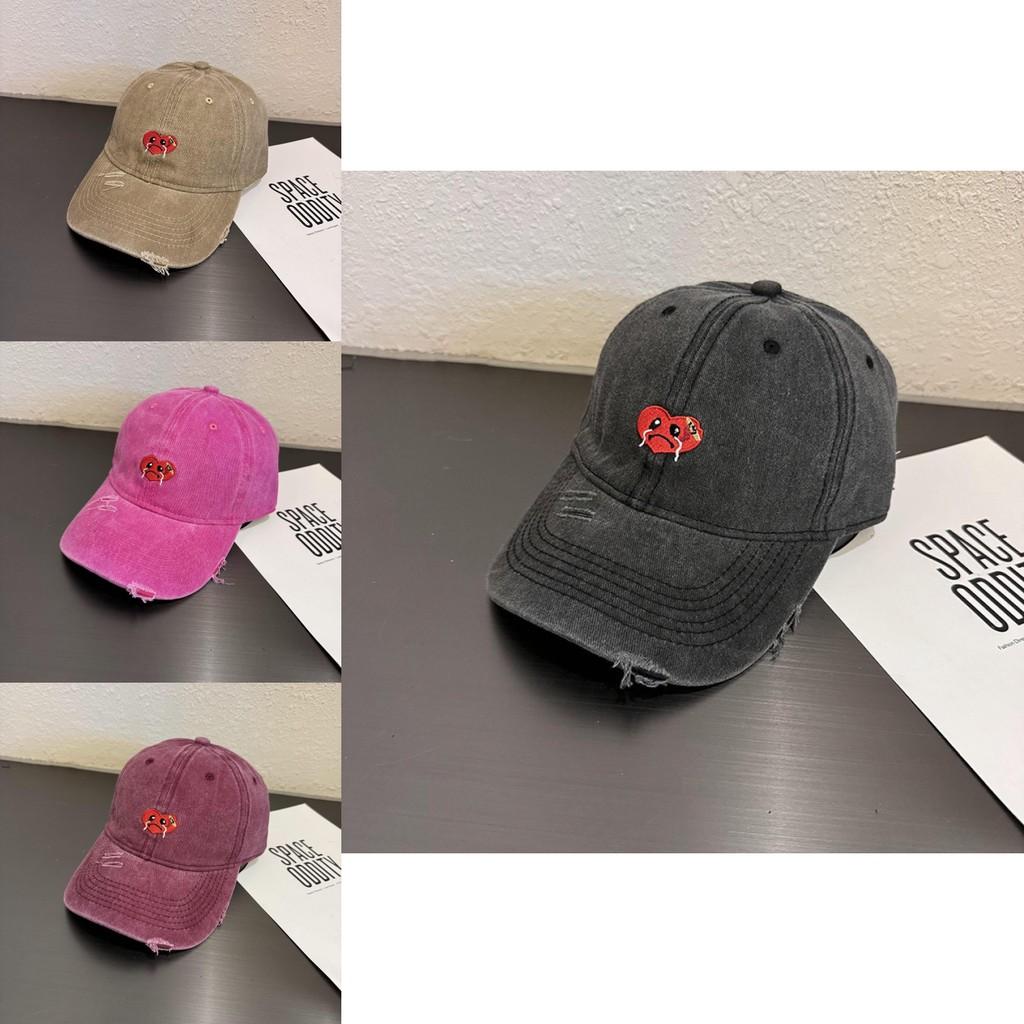 Crying Heart Shaped Baseball Cap With Adjustable Strap And Sunblocking Waterwashed Cotton For Casual Outings