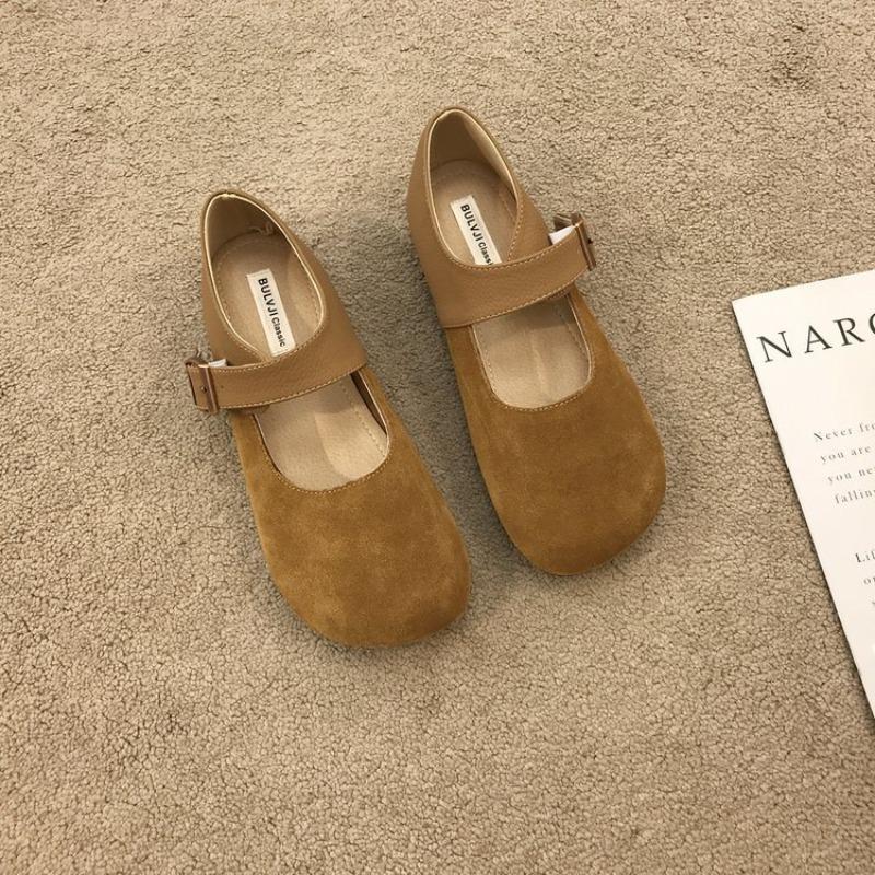 Retro style Mary Jane shoes women's autumn new one-pedal thick-soled flat-soled non-slip big head leather shoes