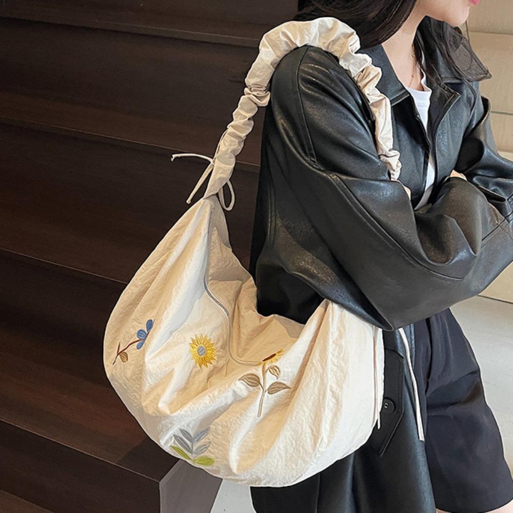Drawstring Nylon Dumpling Bag Korean Style Oxford Cloth Shoulder Bag Travel бежевый