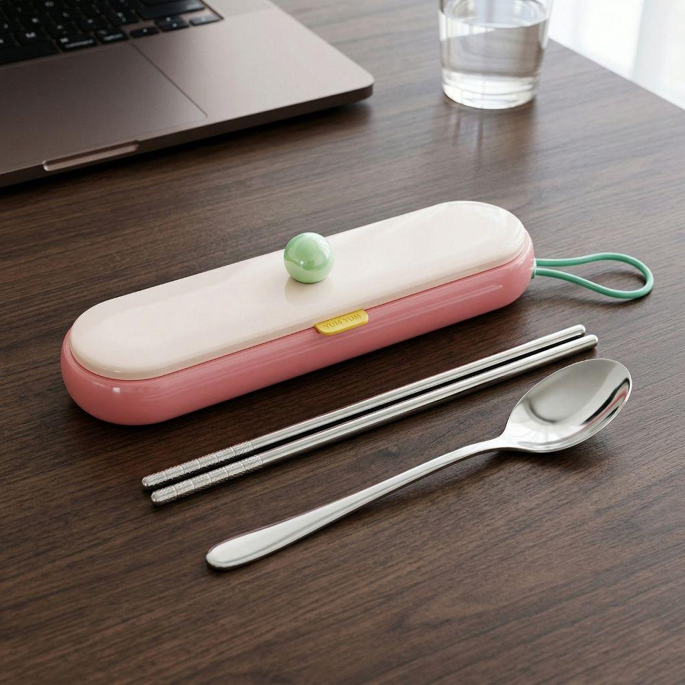Dopamine Chopsticks Three-piece Set Stainless Steel Fork Dining Utensils Kit Office Use