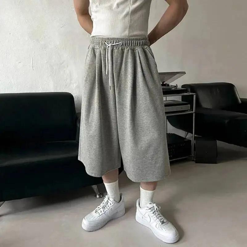 BeatStreet Pánské sportovní šortky Korejský styl Stahovací šňůrka Jednobarevné Pánské oblečení Elastický pas Rovný Volný Široké nohavice Pánské spodní díly