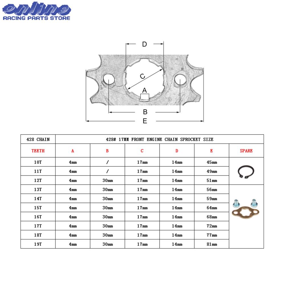 428# 17mm Front Engine Sprocket 10 11 12 13 14 15 16 17 18 19T Tooth For Dirt Pit Bike ATV Quad Go Kart Buggy Scooter Motorcycle