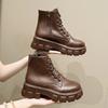 Fashion 2025 Autumn and Winter New British Style Round Toe Platform Women's Flat Mid-Cylinder Soft-Sole Boots