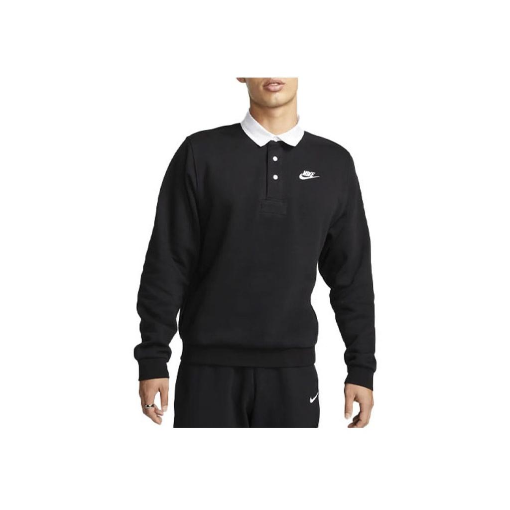 Nike Club Fleece Color-Block Collar Logo Long Sleeve Polo Shirt Men Tops Black DX0538-010